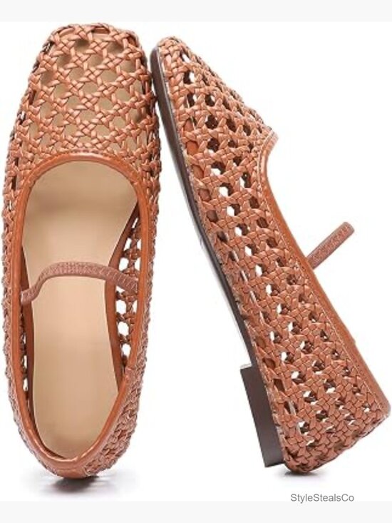 Shoes - Woven Mary Jane Flats Breathable Ballet Shoes Round Toe Comfortable Dress